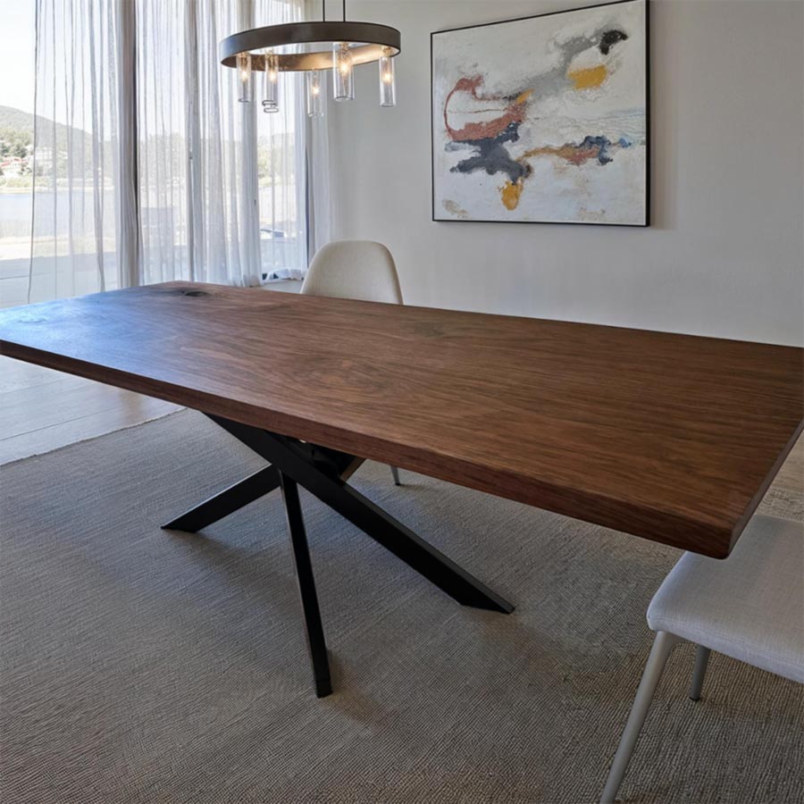 walnut rectangular table lake view